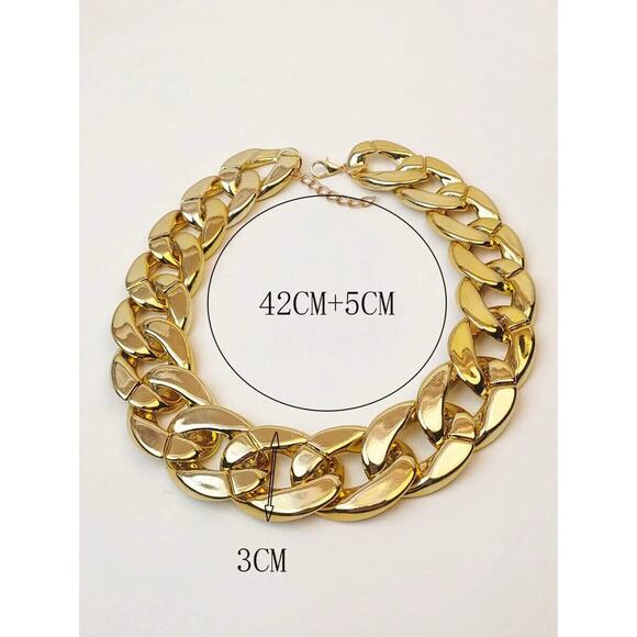 NEW Plastic Cuban Chain Necklace Gold Colored Chunky Choker - Picture 3 of 4